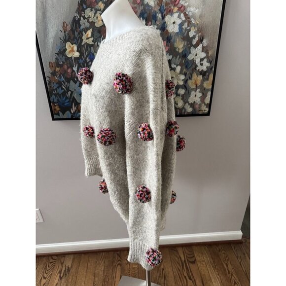 Zara multi colored pom pom sweater jumper size small grey - Picture 3 of 4